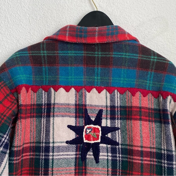 Vintage SANDY STARKMAN Red Plaid  Embroider Appliqué Wool Blend Shacket Jacket L - Picture 11 of 15
